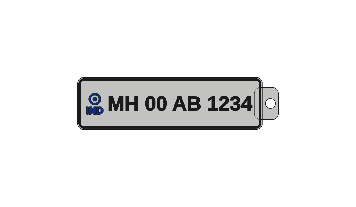 One-line license-plate keychain in the HSRP style with a blue chakra and IND mark